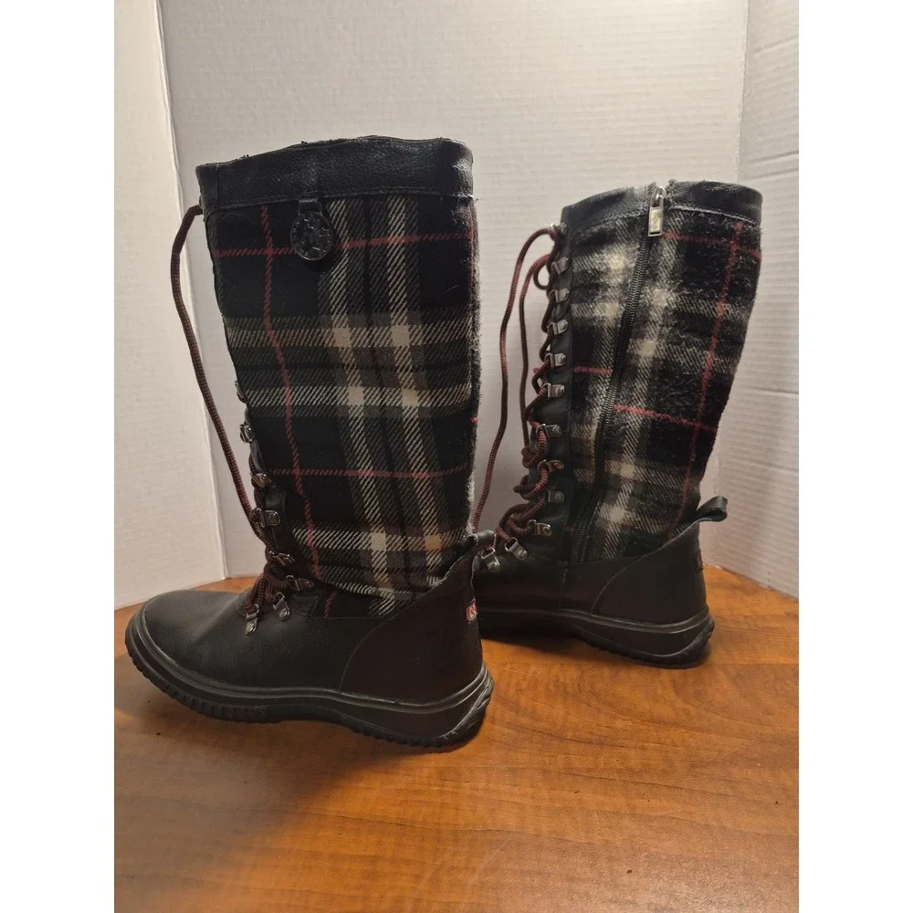 Pajar Canada‎ Women's Winter Combat Boots Black Plaid Leather Size 7-7.5 Flaw